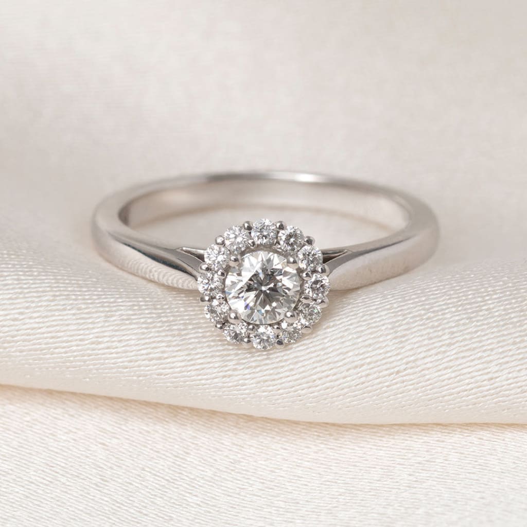 RUBY 0.50ct | Round Halo Diamond Engagement Ring in 18ct