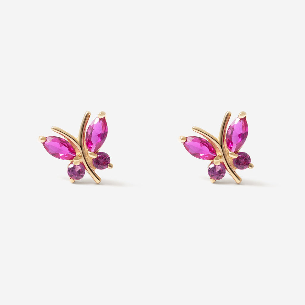 Red CZ Butterfly Earrings | 9ct Gold - Earrings