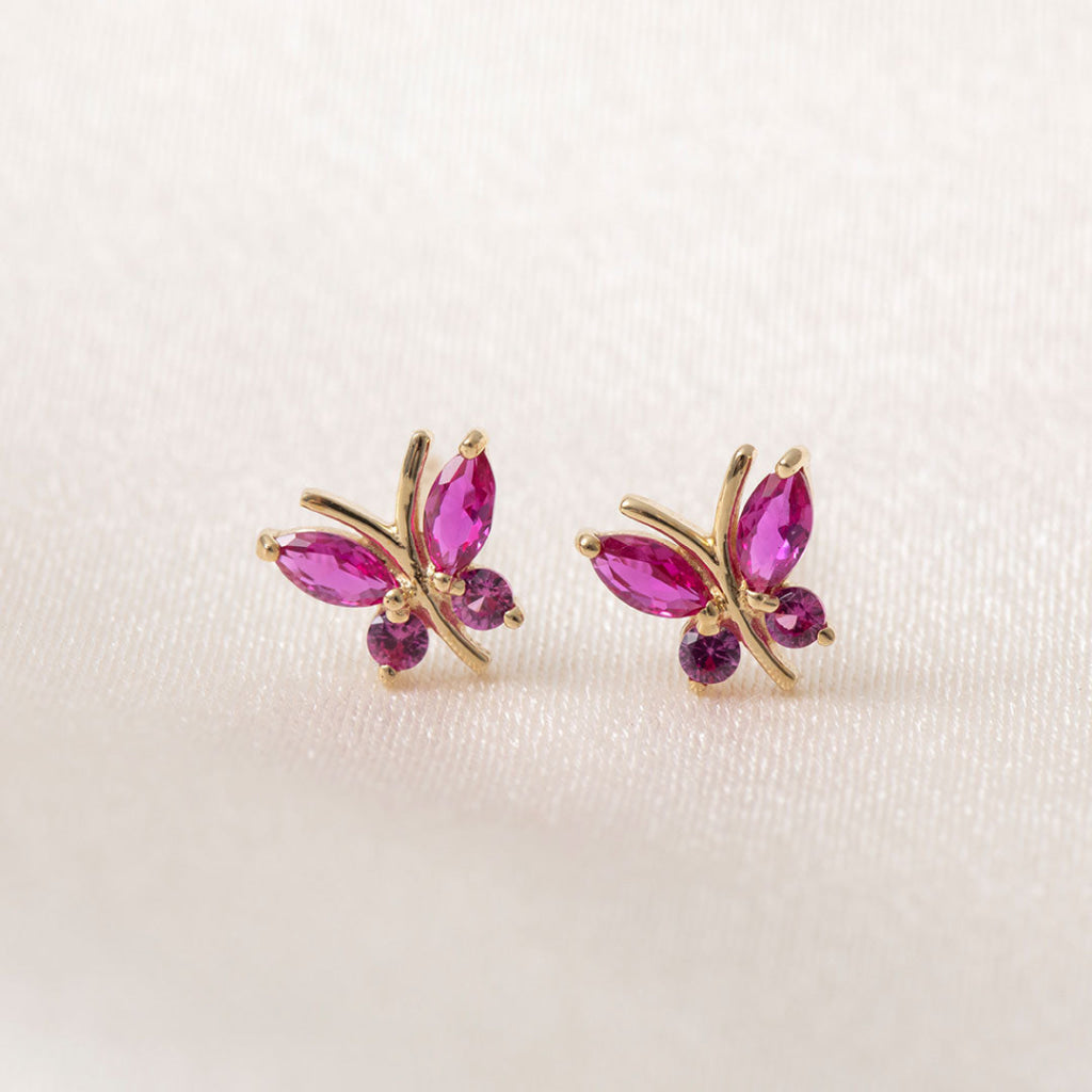 Red CZ Butterfly Earrings | 9ct Gold - Earrings