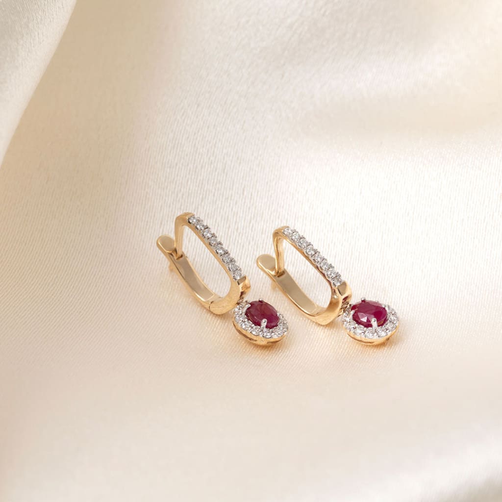 Ruby & Diamond Drop Earrings | 9ct Gold - Earrings