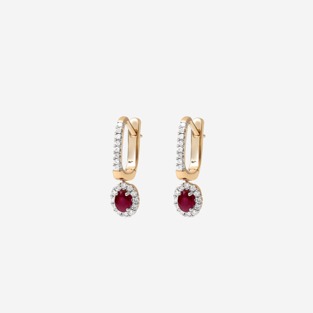 Ruby & Diamond Drop Earrings | 9ct Gold
