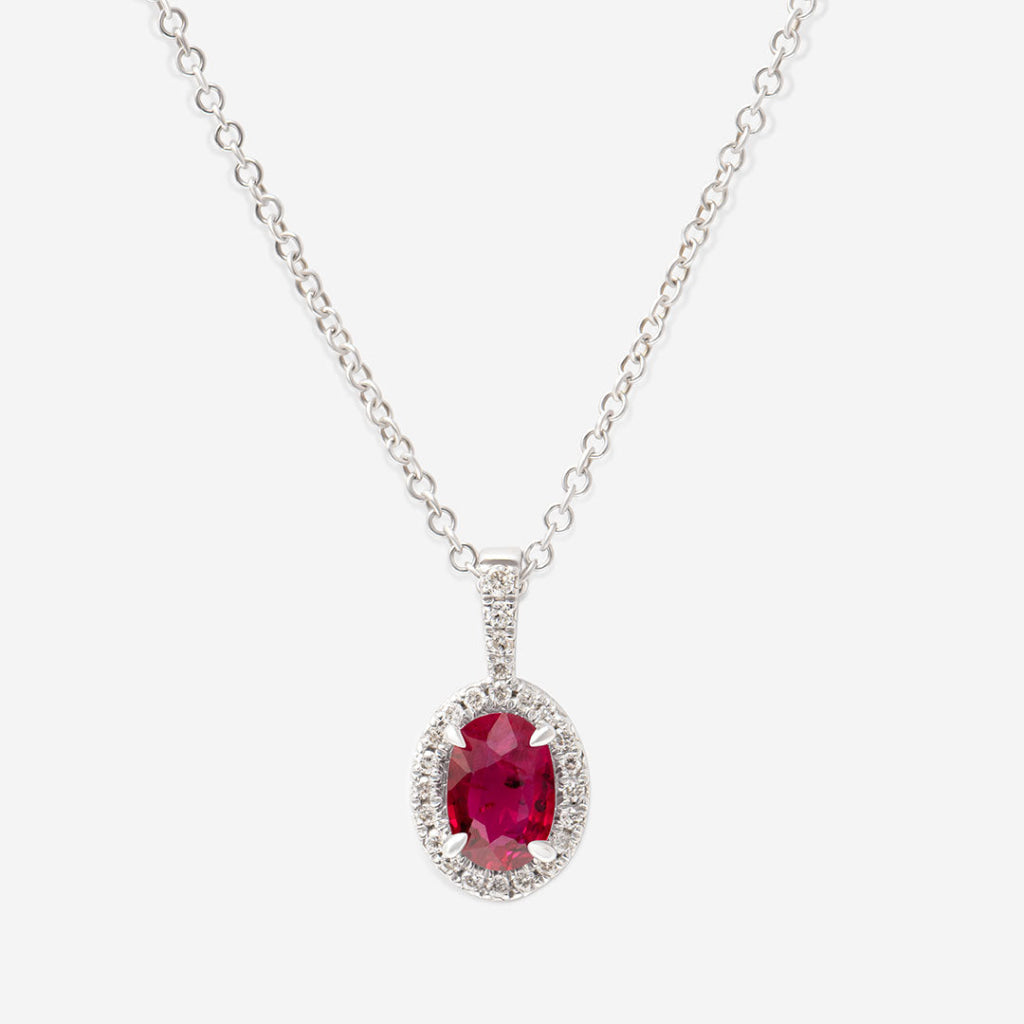 Ruby Halo Diamond Necklace | 9ct Gold - Necklace