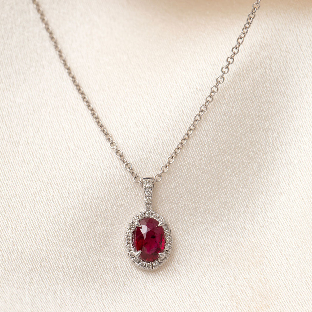 Ruby Halo Diamond Necklace | 9ct Gold - Necklace