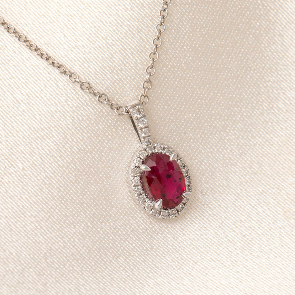 Ruby Halo Diamond Necklace | 9ct Gold - Necklace