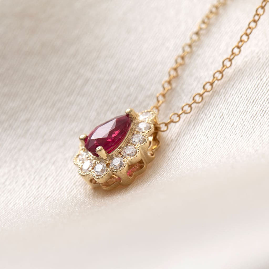 Rúna | Ruby & Diamond Necklace in 9ct Gold - Necklace