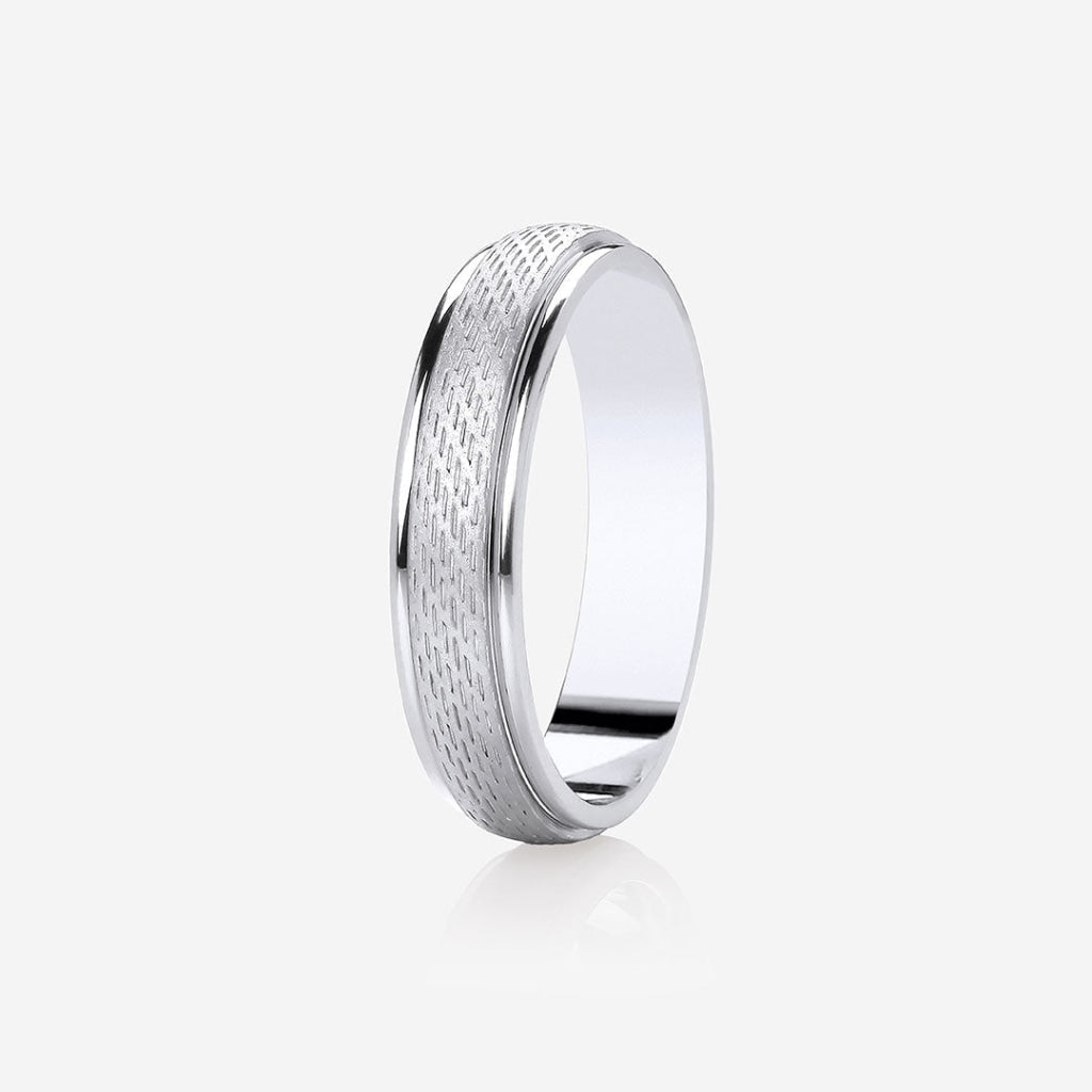Lined Millgrain Wedding Ring | 9ct White Gold - Rings