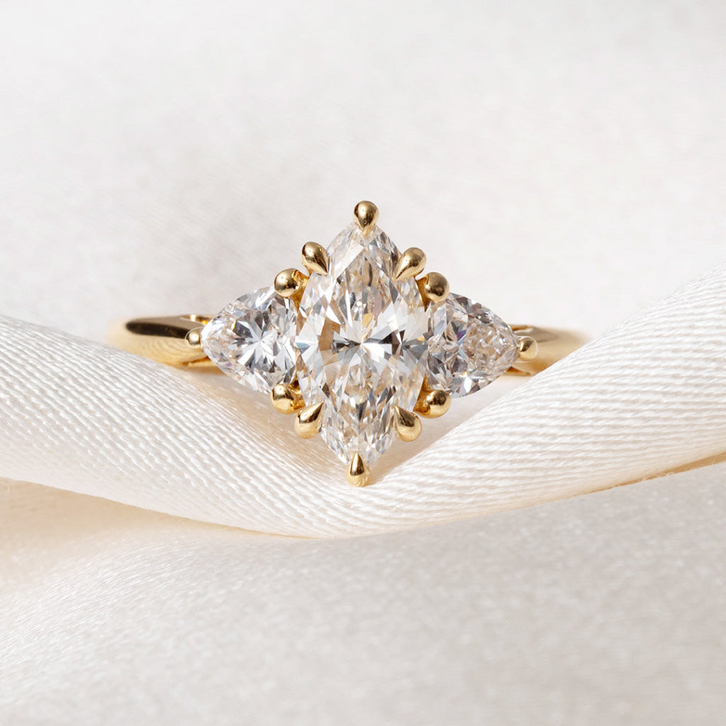 SANDY 1.50ct | Marquise 3-Stone Lab Grown Diamond Engagement Ring in 18ct Gold