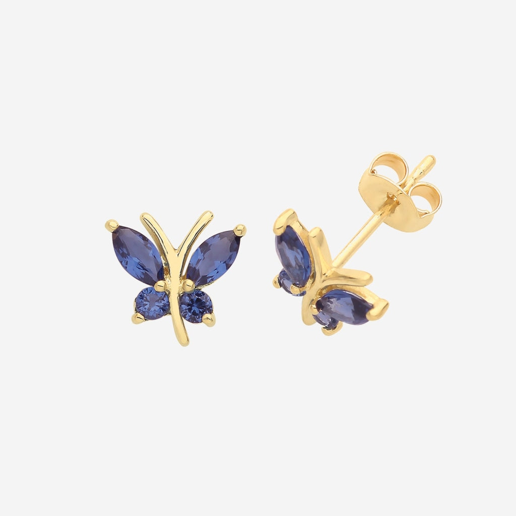 Sapphire CZ Butterfly Earrings | 9ct Gold - Earrings