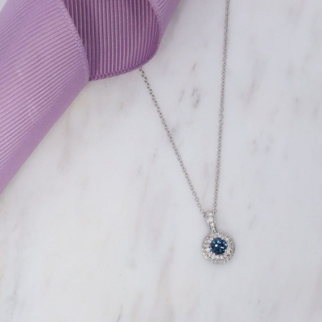 Sapphire & Diamond Halo Necklace | 18ct White Gold - 