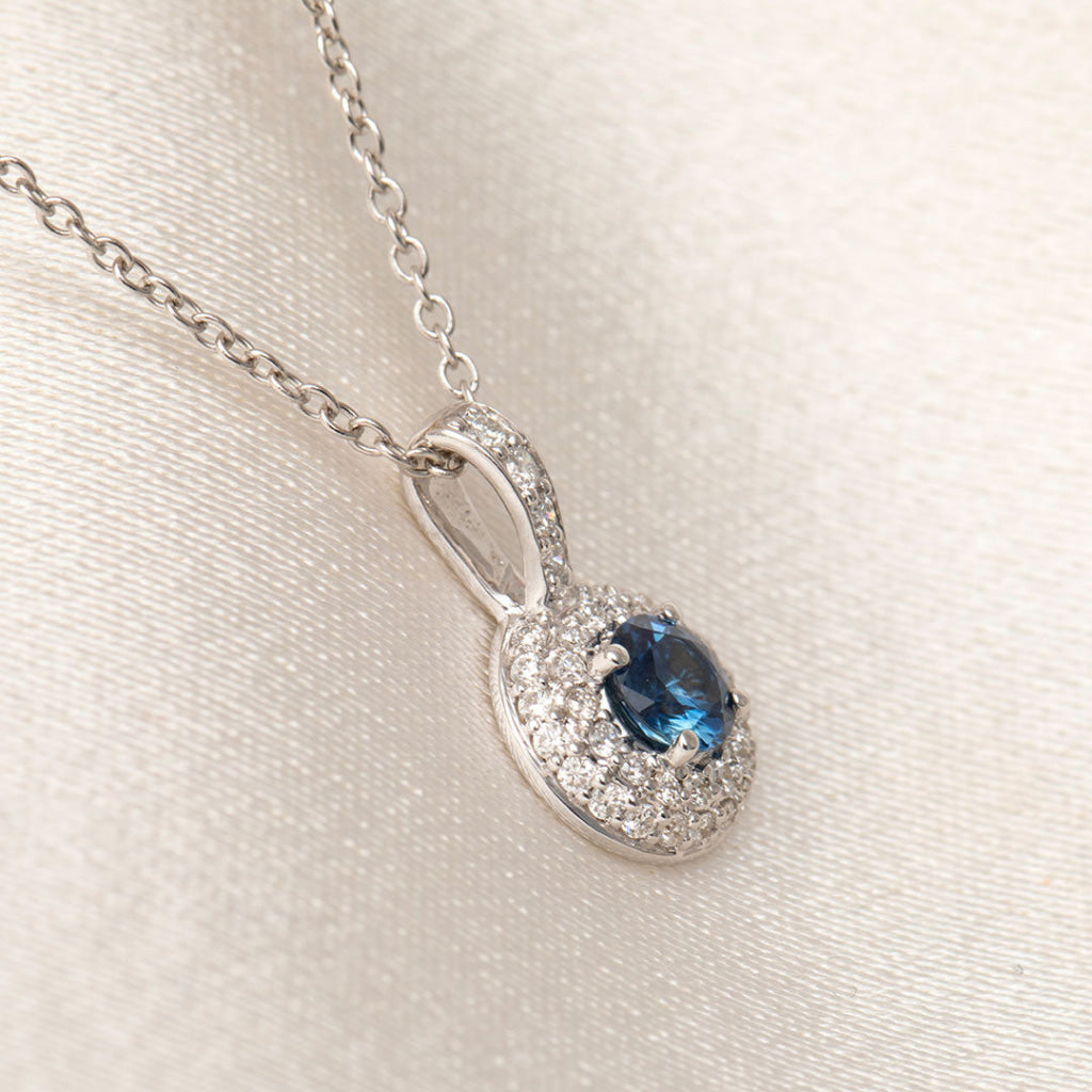 Sapphire & Diamond Halo Necklace | 18ct White Gold