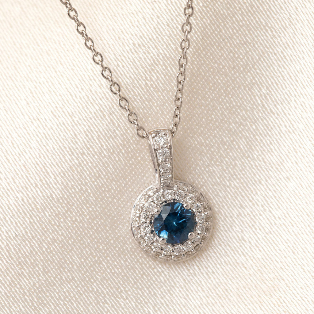 Sapphire & Diamond Halo Necklace | 18ct White Gold