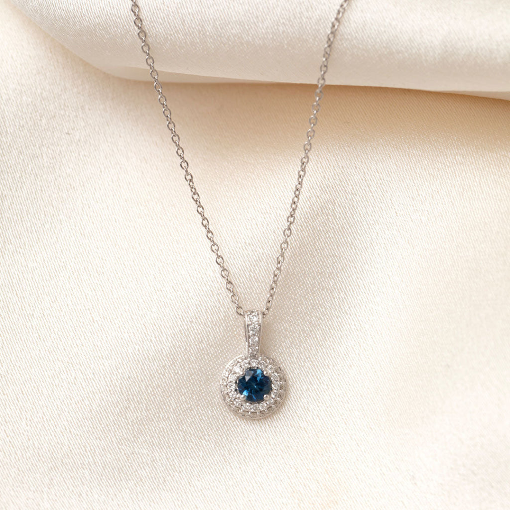 Sapphire & Diamond Halo Necklace | 18ct White Gold