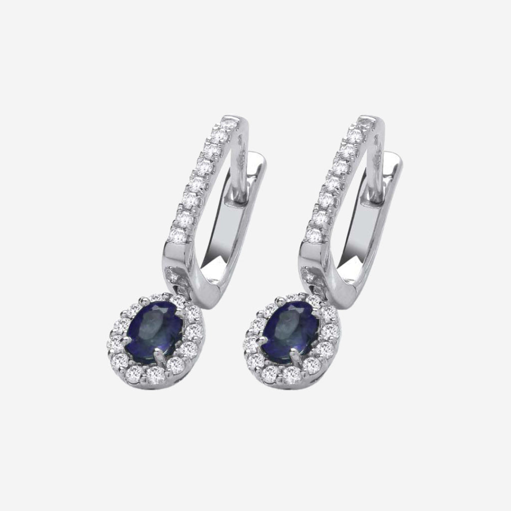 Sapphire Drop Diamond Earrings | 18ct White Gold