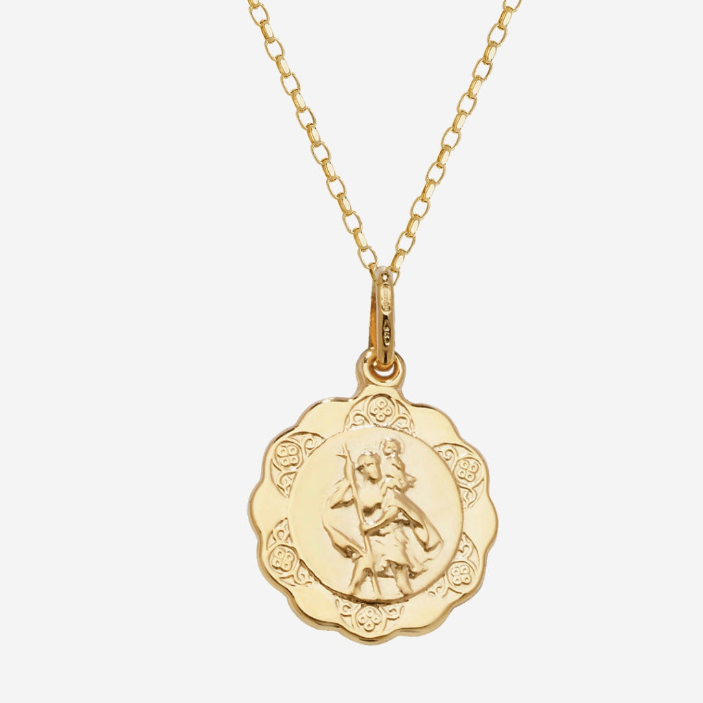 Scalloped Edge St. Christopher Medal | 9ct Gold - Necklace