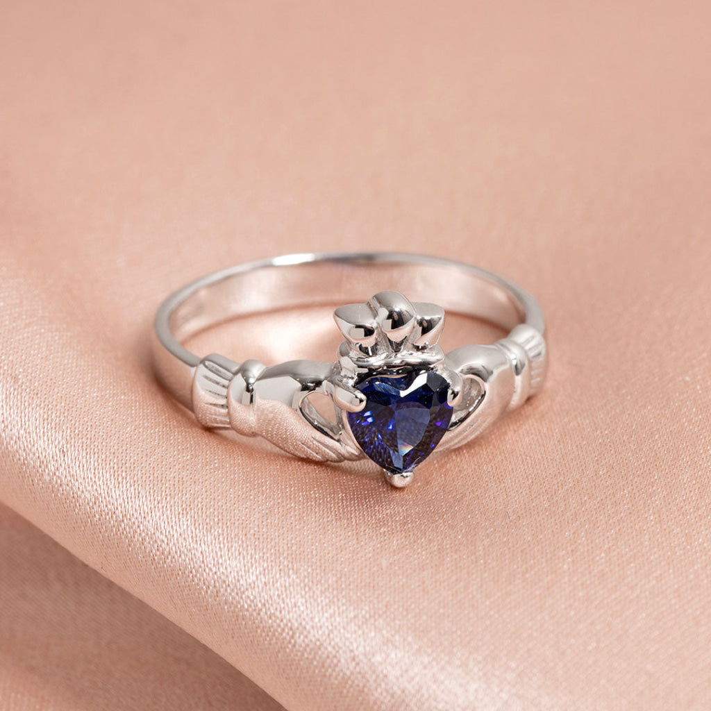September Birthstone Claddagh Ring | Sterling Silver