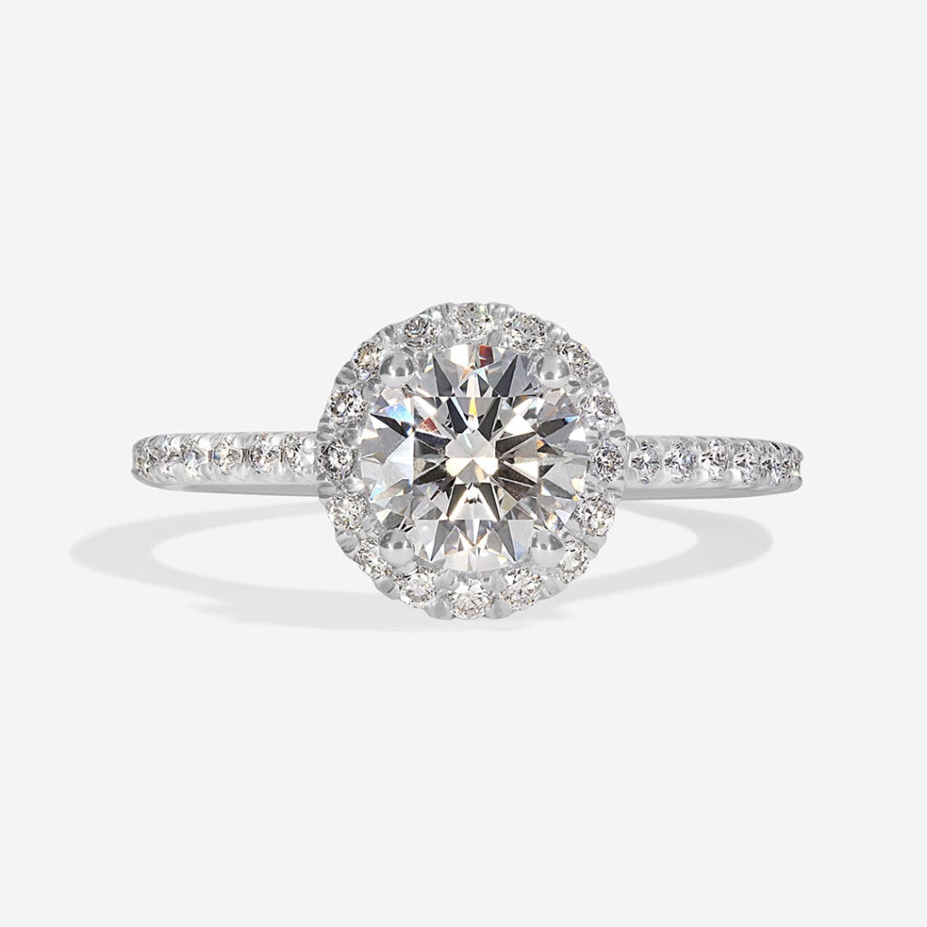 Sheldon, platinum halo diamond engagement ring Dublin