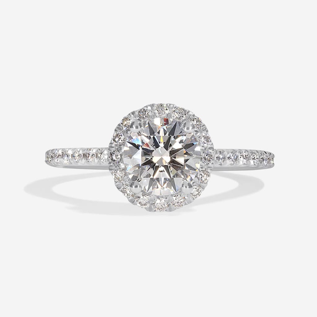 Sheldon, platinum halo diamond engagement ring Dublin