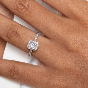 SIBEAL 1.12ct | Radiant Halo Diamond Engagement Ring in 18ct White Gold