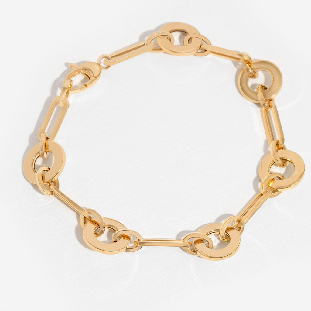 9ct gold round and oval link bracelet - Photo 4