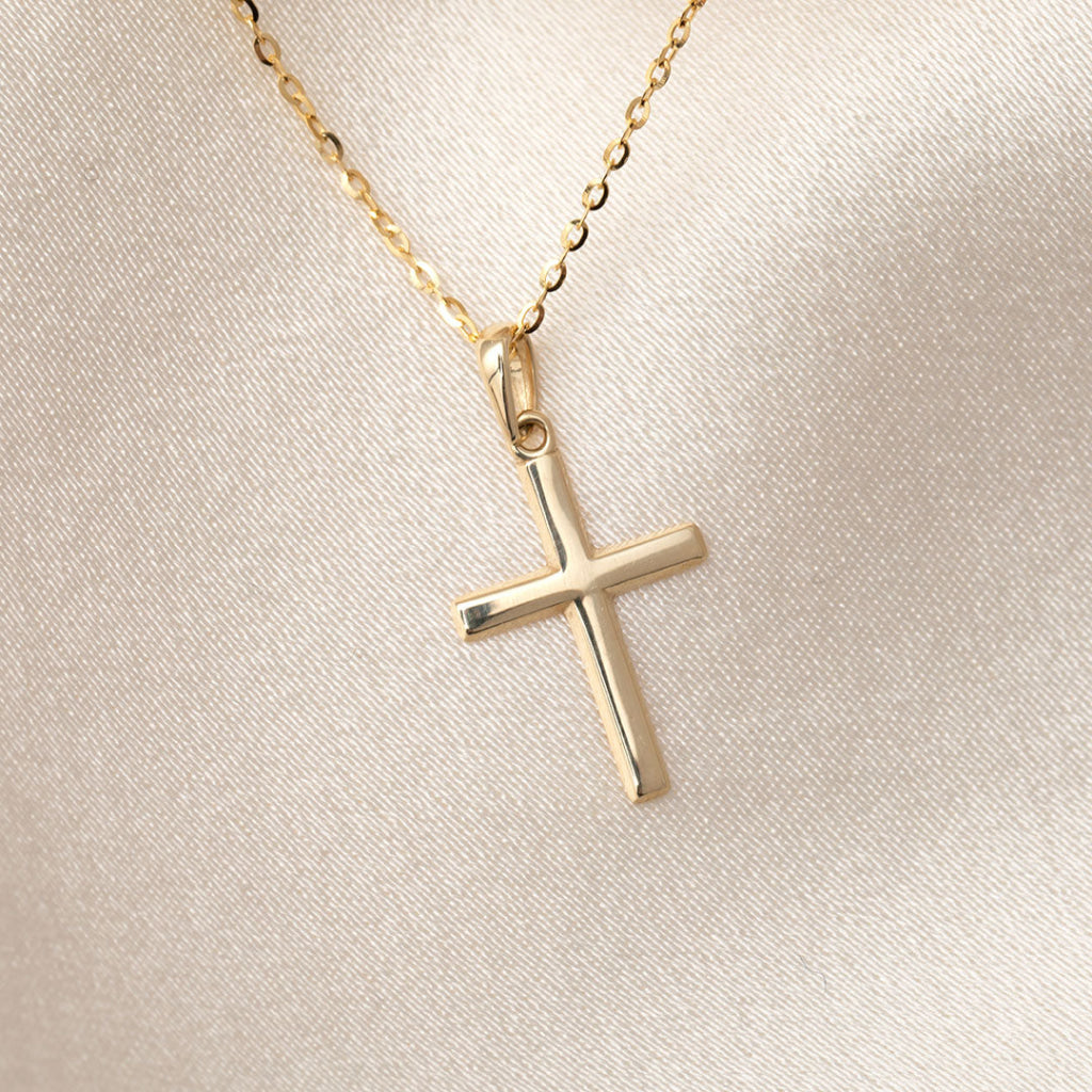 Small Flat Cross & Chain | 9ct Gold - Necklace