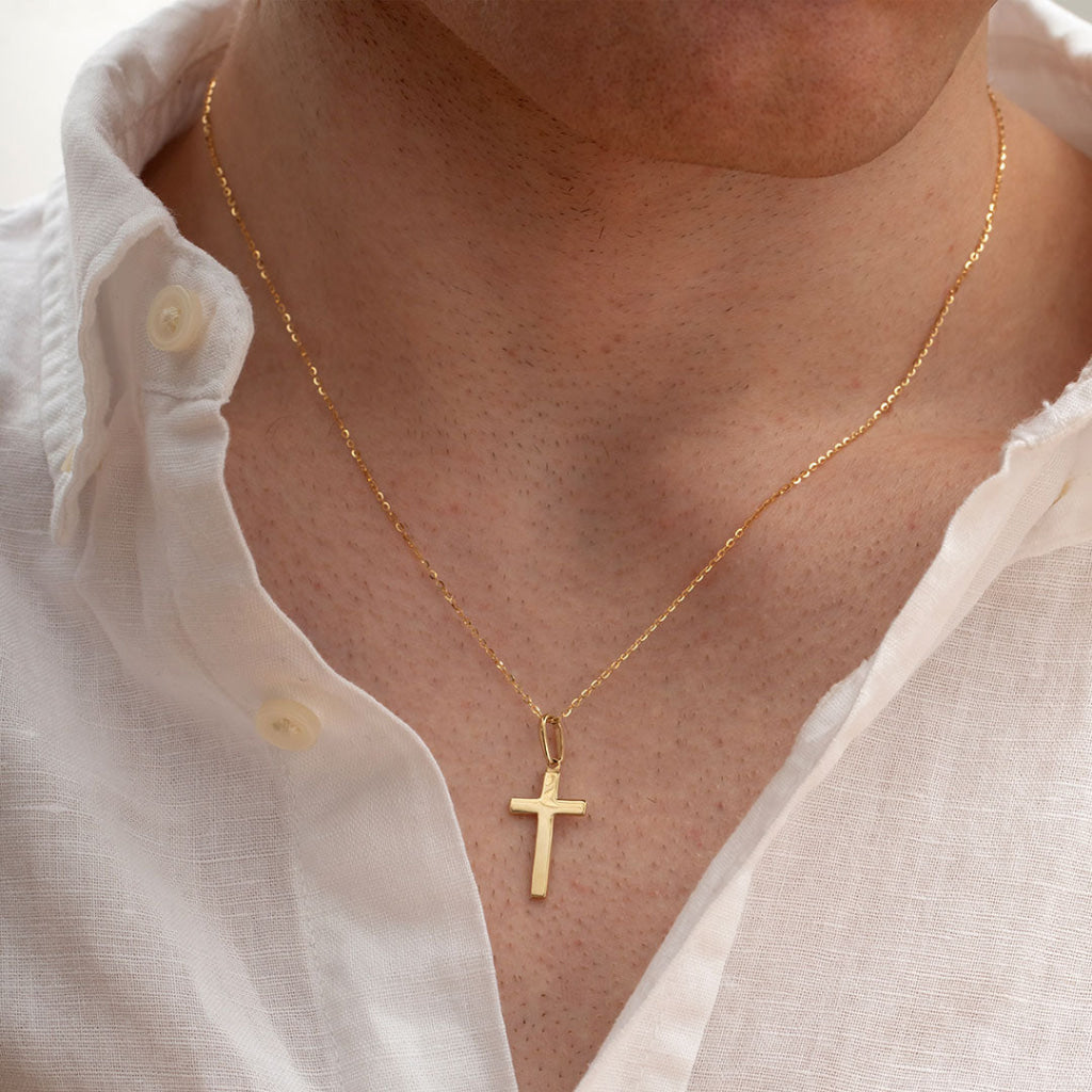 Small Flat Cross & Chain | 9ct Gold - Necklace