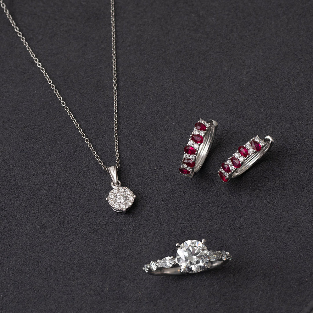 Soléa | Diamond and Ruby Huggies in 9ct White Gold