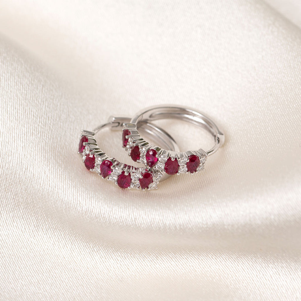 Soléa | Diamond and Ruby Huggies in 9ct White Gold