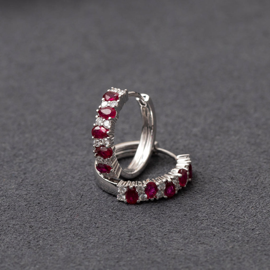 Soléa | Diamond and Ruby Huggies in 9ct White Gold