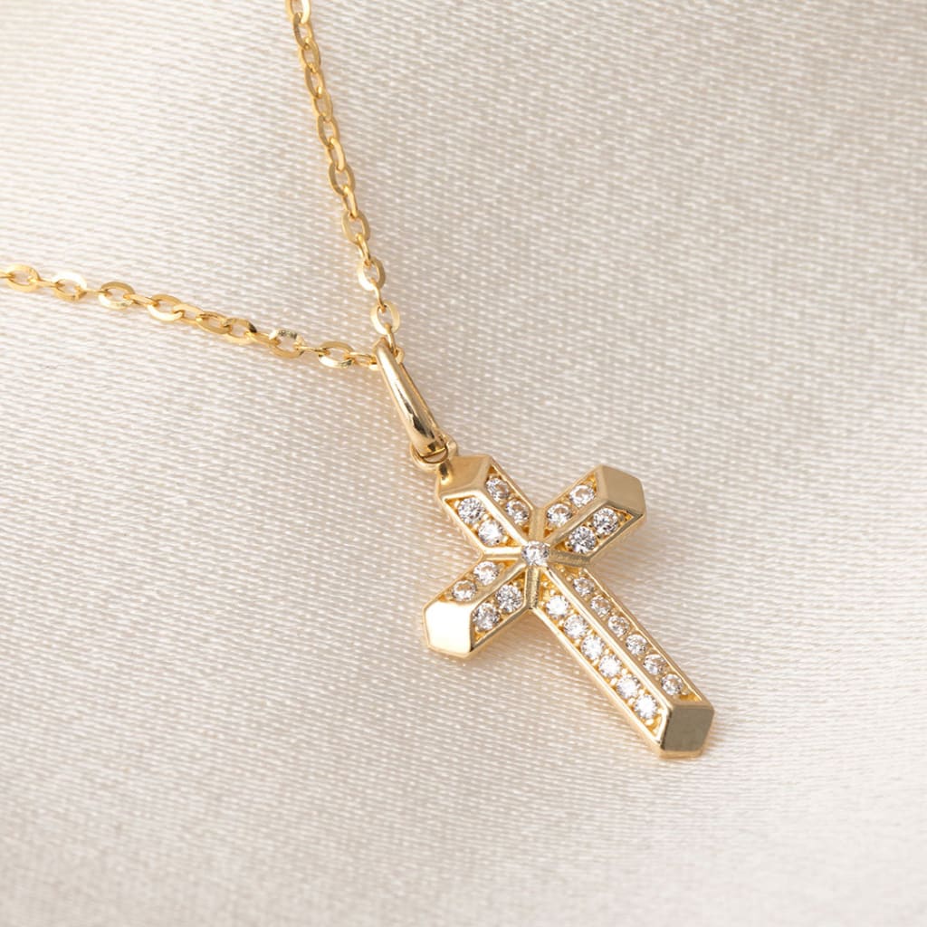 Sparkling Cross & Chain | 9ct Gold - Necklace