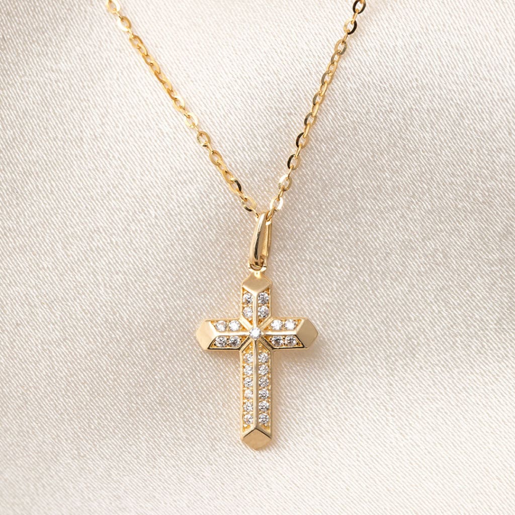 Sparkling Cross & Chain | 9ct Gold - Necklace