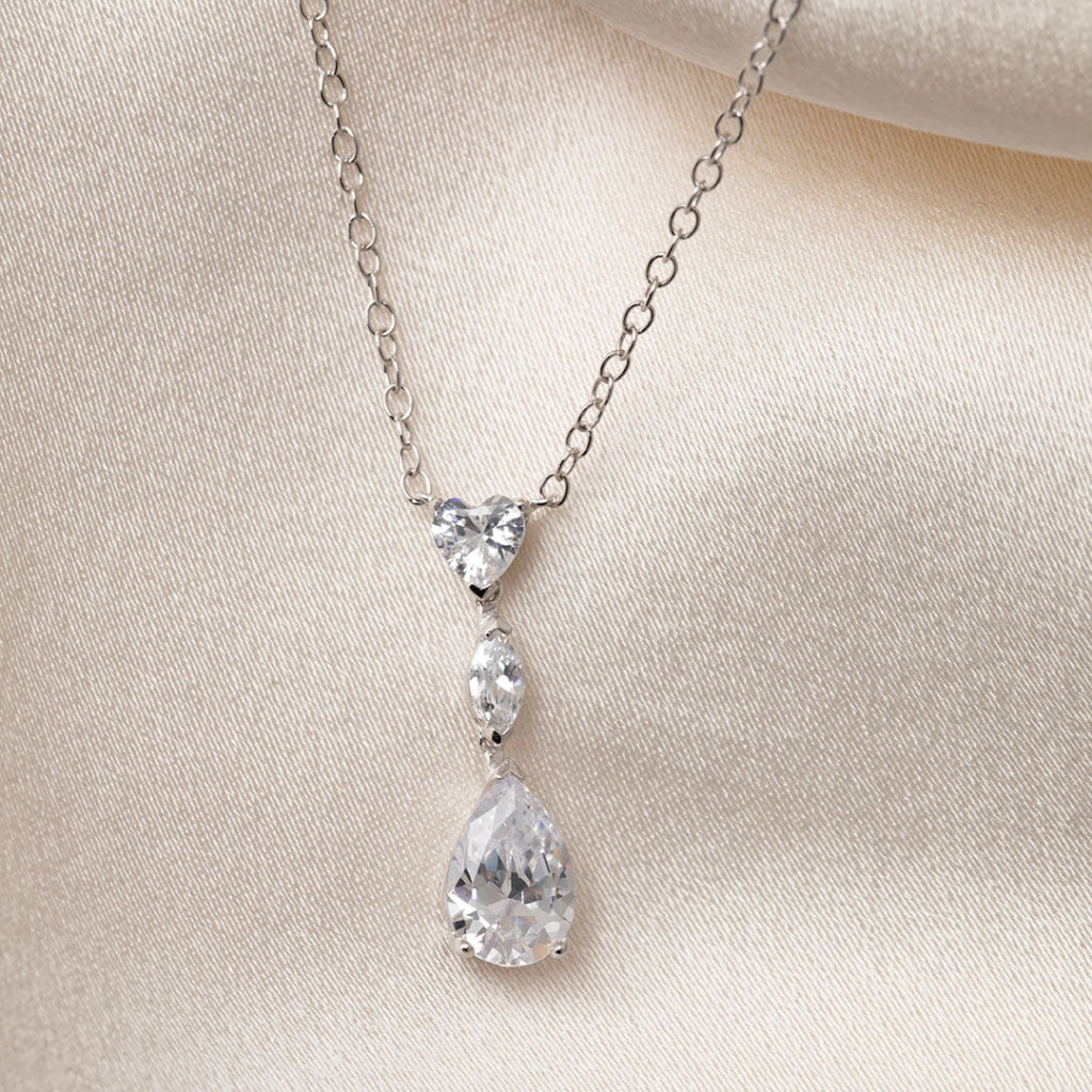 Sparkling Pear Drop Necklace | Sterling Silver