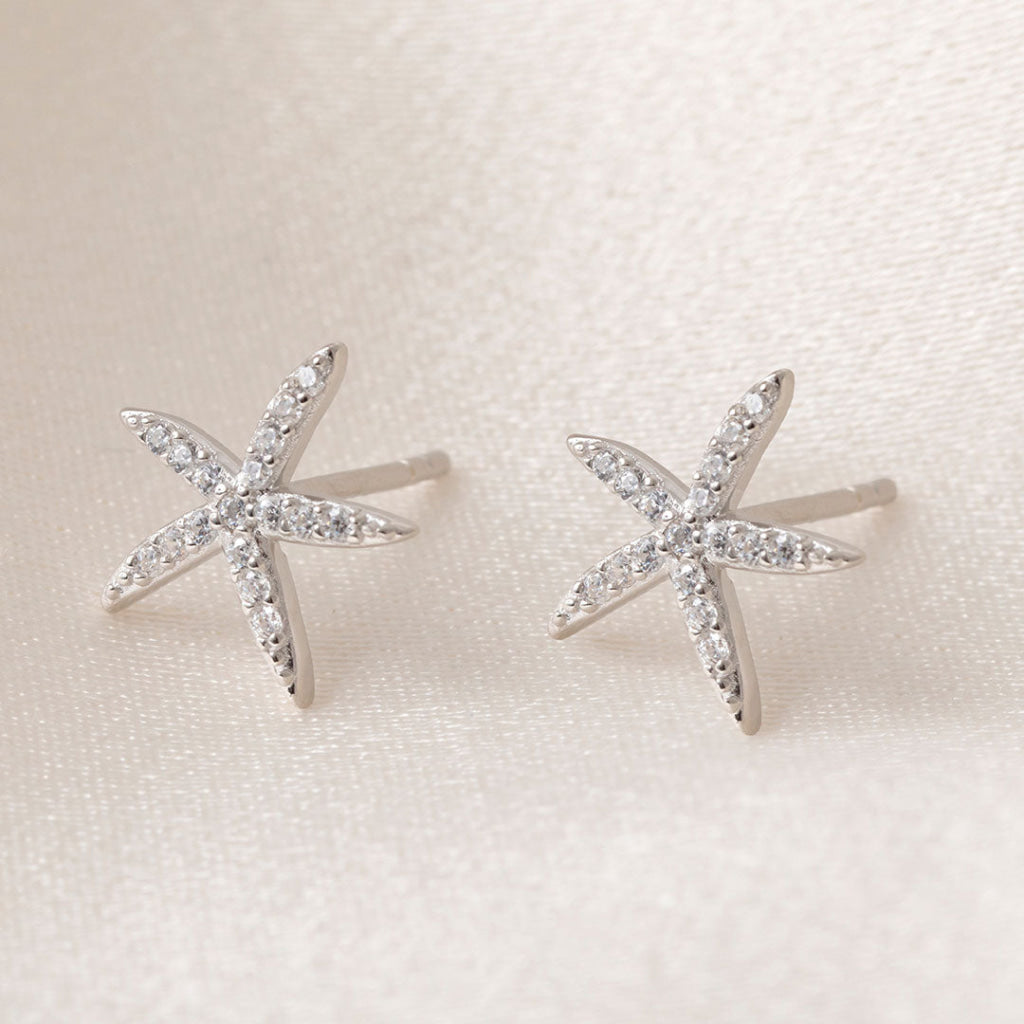 Sparkling Starfish CZ Studs | Sterling Silver - Earrings