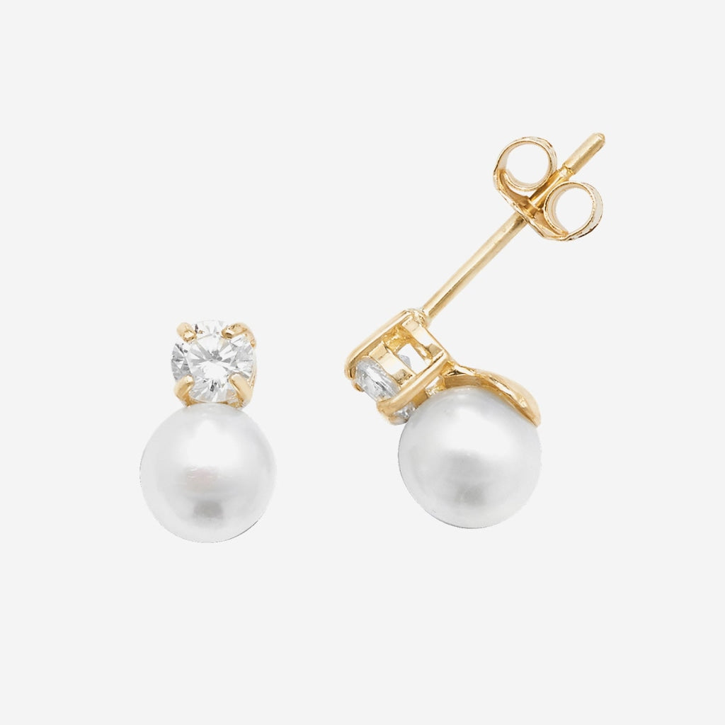 Sparkly Pearl Stud Earrings | 9ct Gold