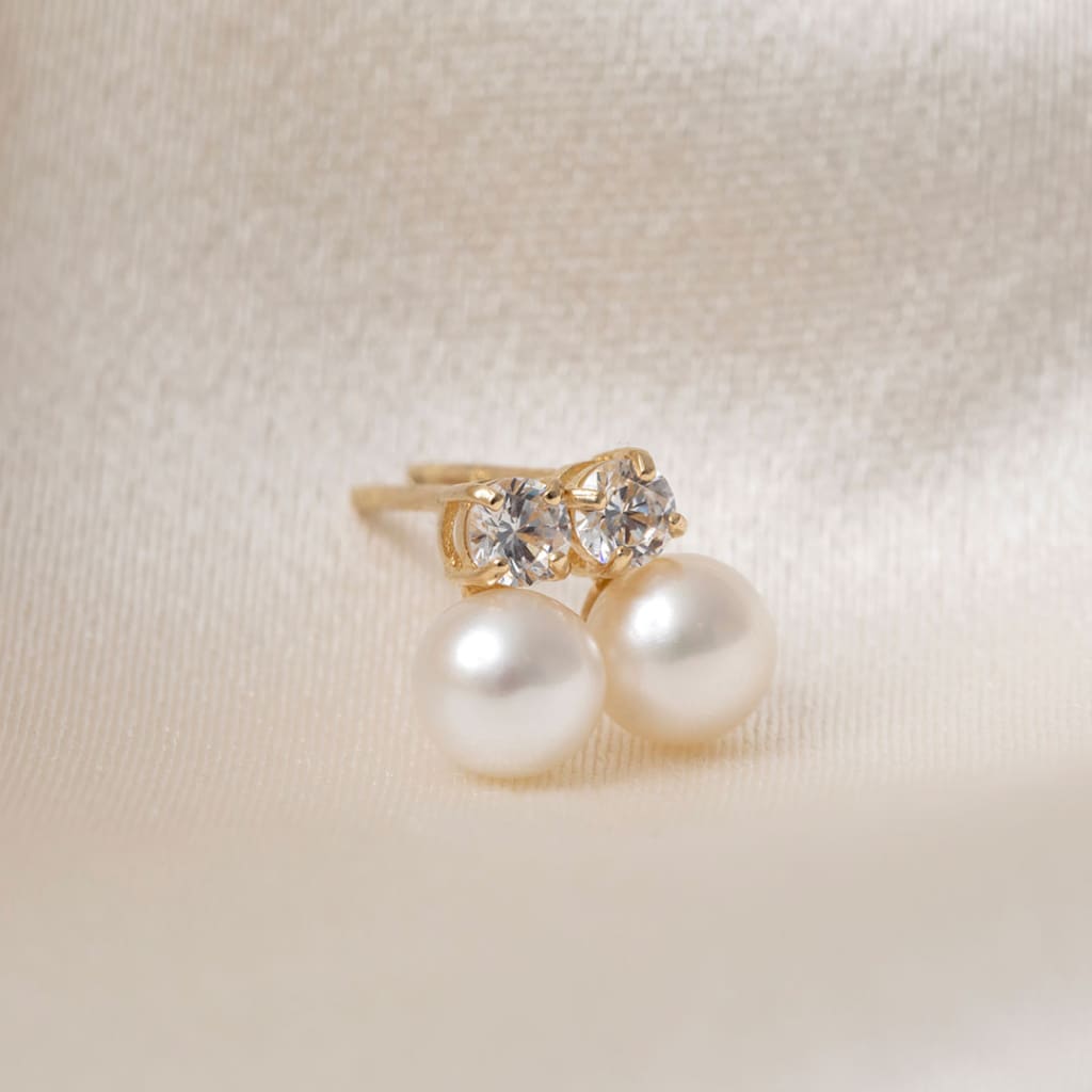 Sparkly Pearl Stud Earrings | 9ct Gold - Earrings