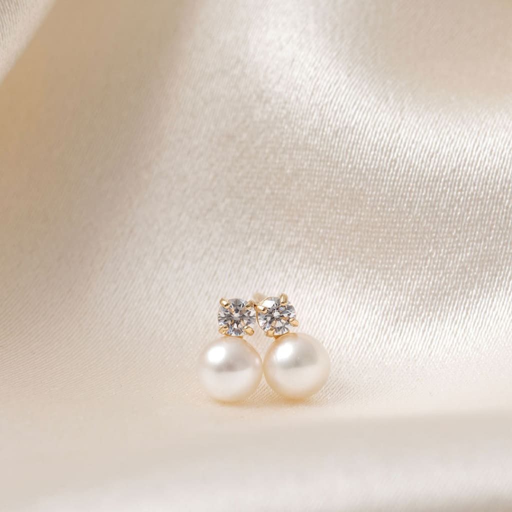 Sparkly Pearl Stud Earrings | 9ct Gold