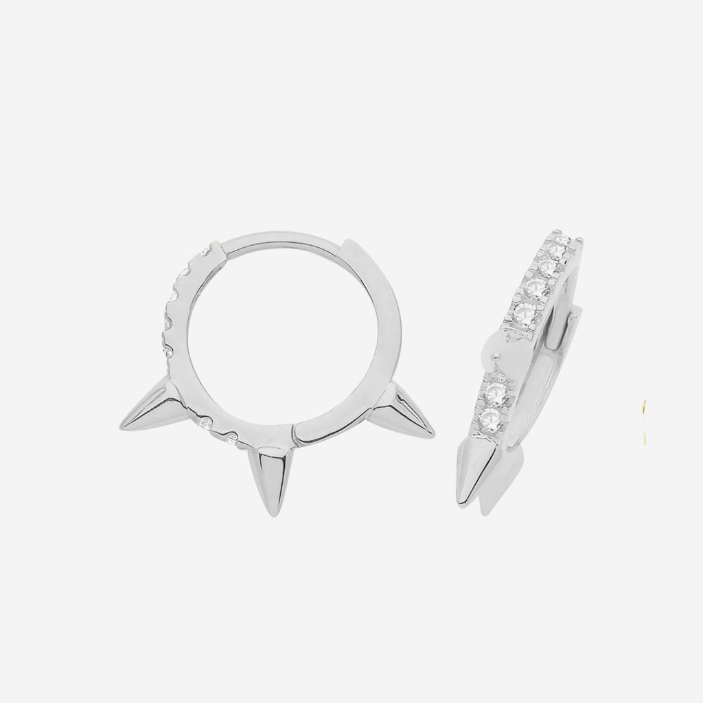 Spikes & CZ Huggies | Sterling Silver - Earrings