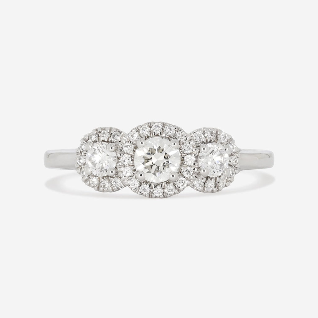 Stella - 3 stone halo diamond engagement ring