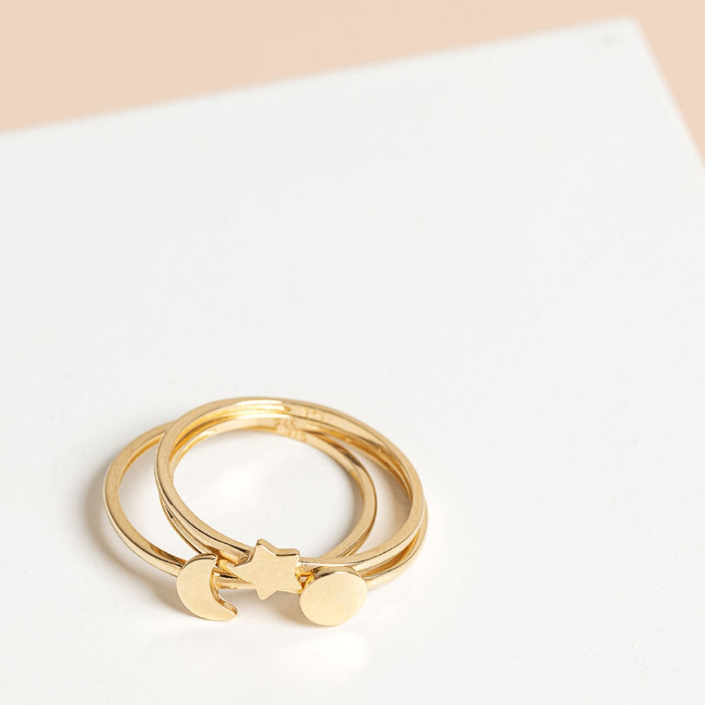 Sun Moon & Star Stacking Rings | 9ct Gold