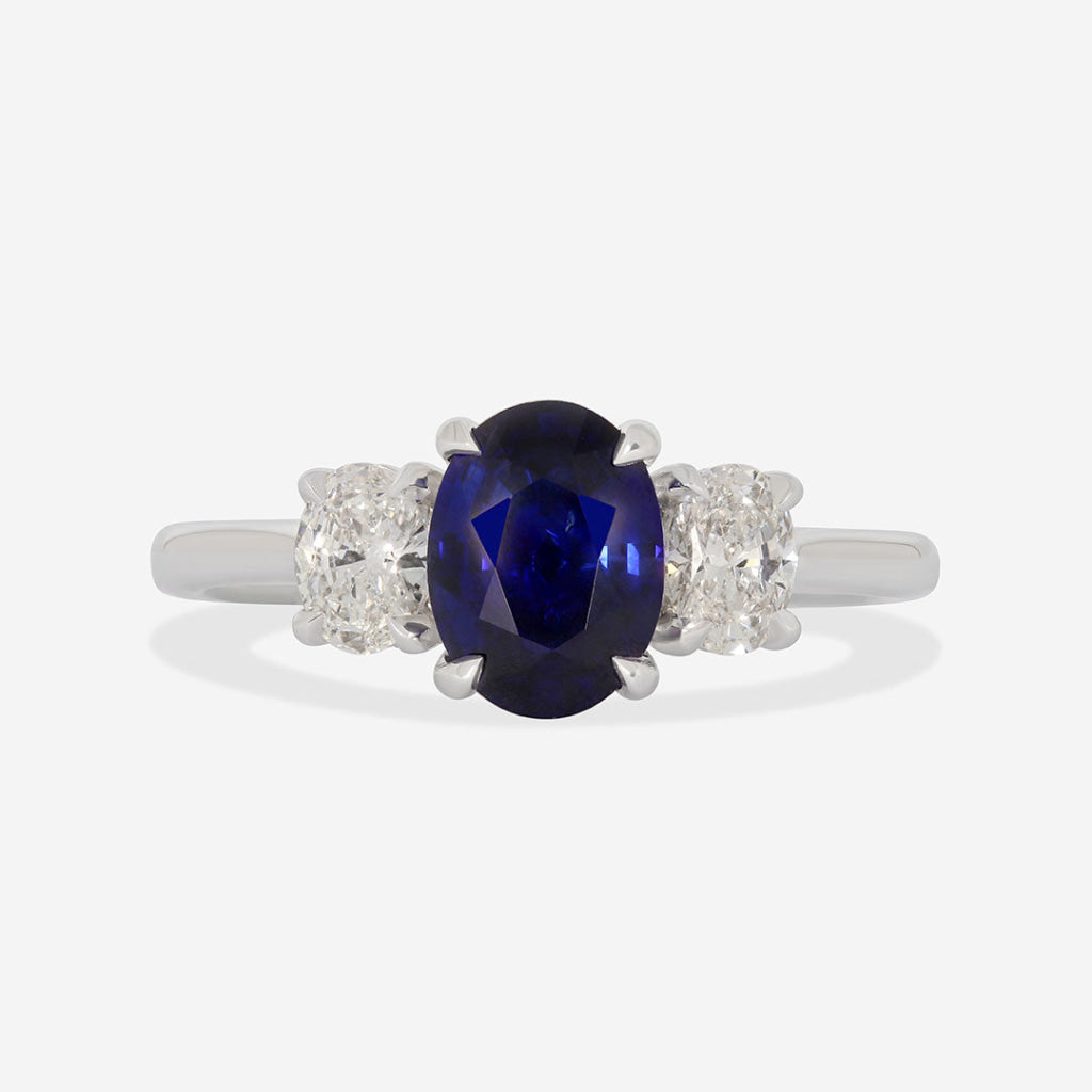 sapphire oval three stone set in platinum