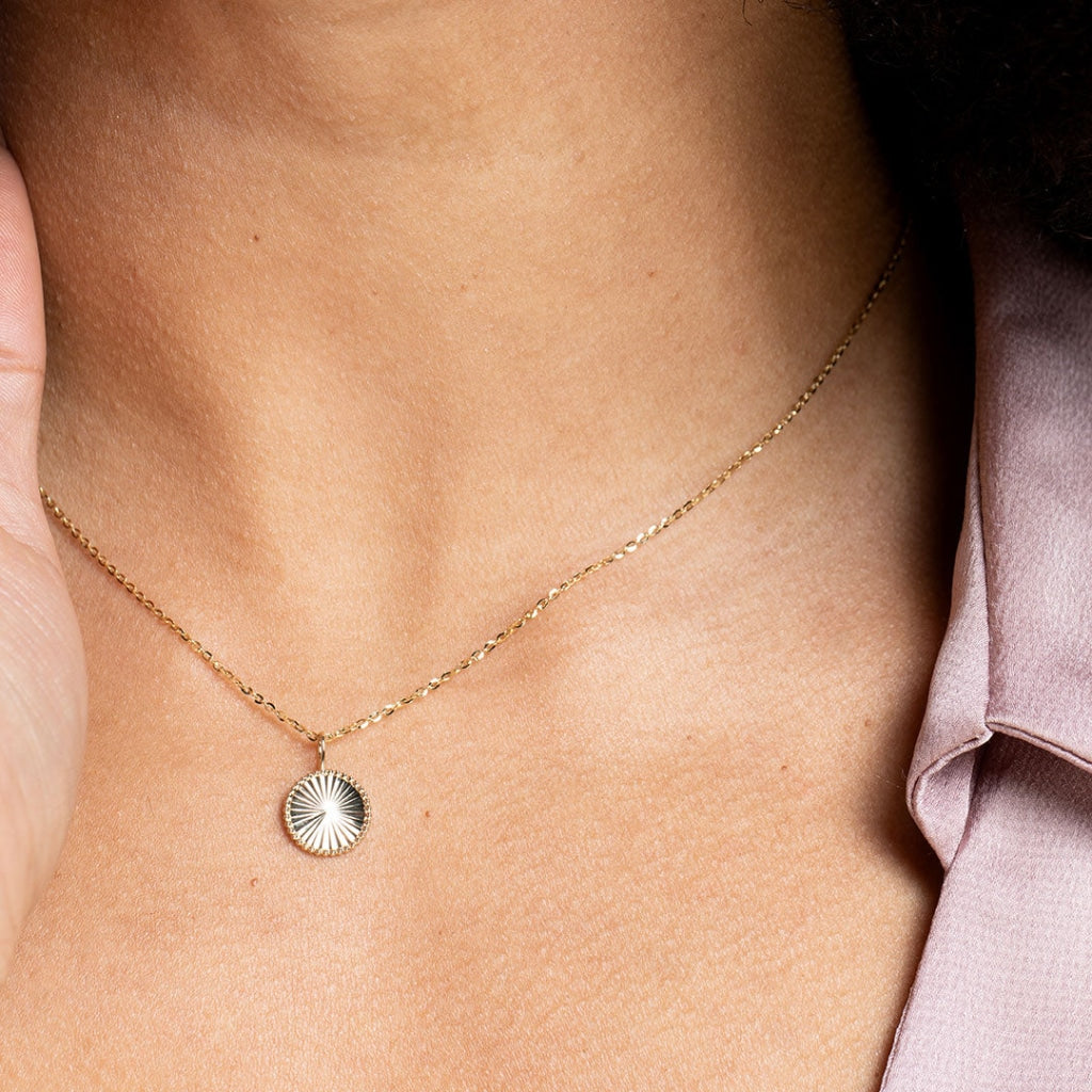 model wearing Sunlight Necklace | 9ct Gold - Necklace 