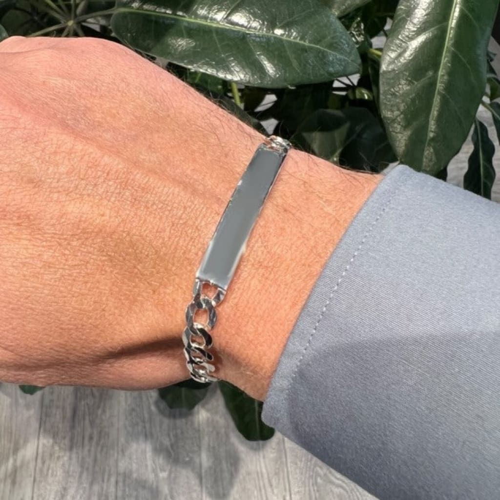 Gents ID Bracelet | Sterling Silver - Bracelet on wrist