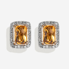 Citrine and diamond earrings on fabric