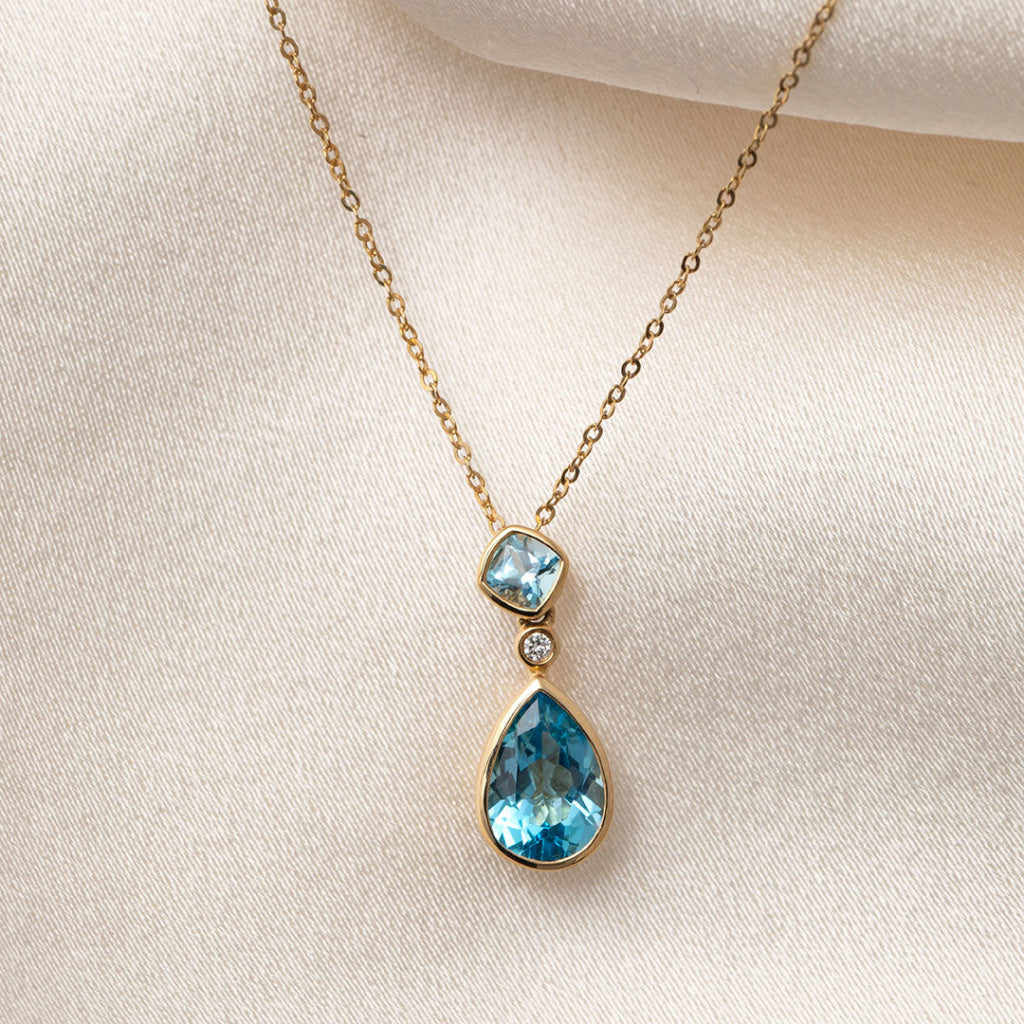 Swiss Blue Topaz & Diamond Necklace | 9ct Gold - Necklace