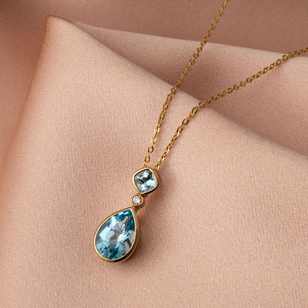 Swiss Blue Topaz & Diamond Necklace | 9ct Gold
