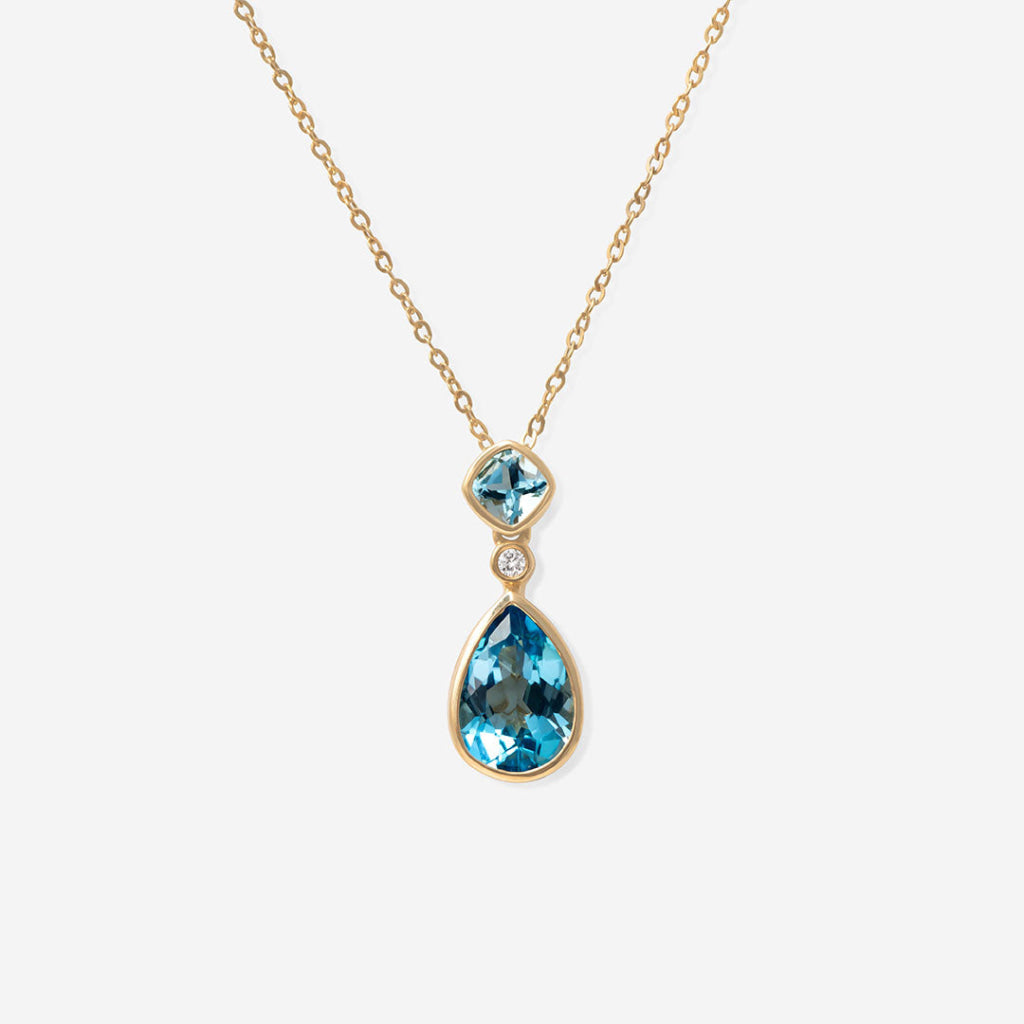 Swiss Blue Topaz & Diamond Necklace | 9ct Gold - Necklace