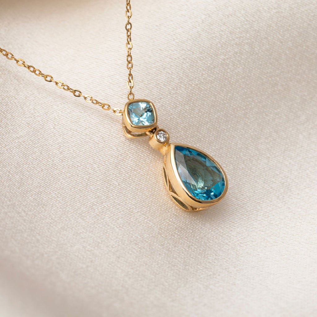 Swiss Blue Topaz & Diamond Necklace | 9ct Gold - Necklace