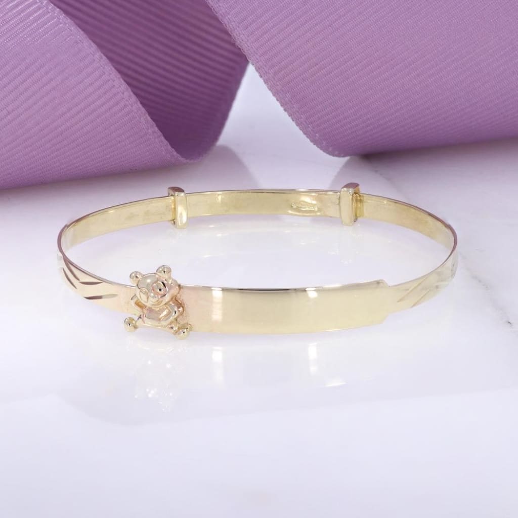 9ct Gold Teddy Bear Baby Bangle | Free Engraving - Bracelet