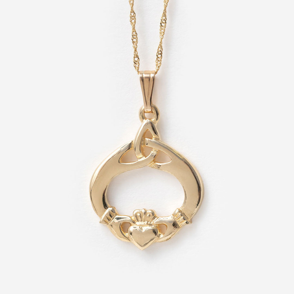 Trinity Knot & Claddagh Necklace | 10ct Gold