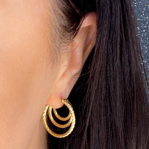 Triple Hoop Earrings | 9ct Gold - Earrings