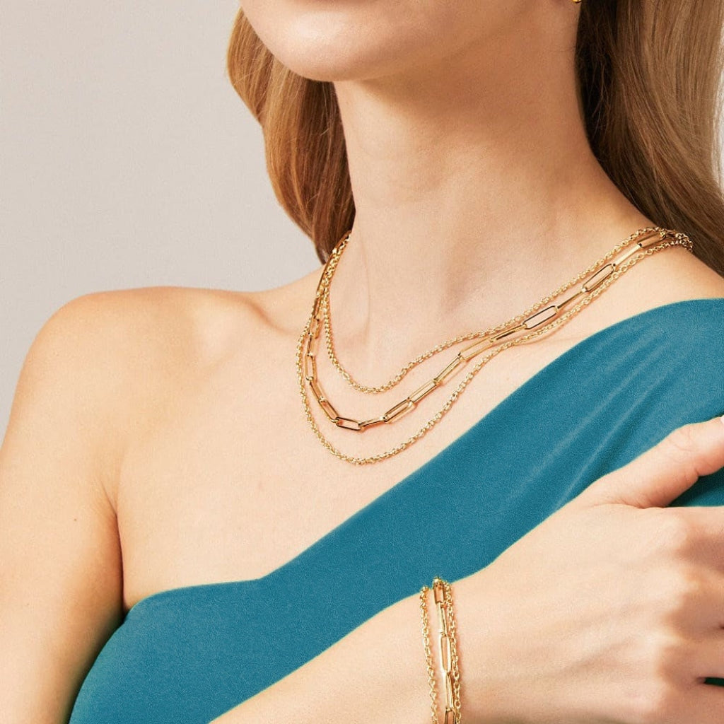 Triple Layer Paper Chain Necklace | 9ct Gold - Necklace